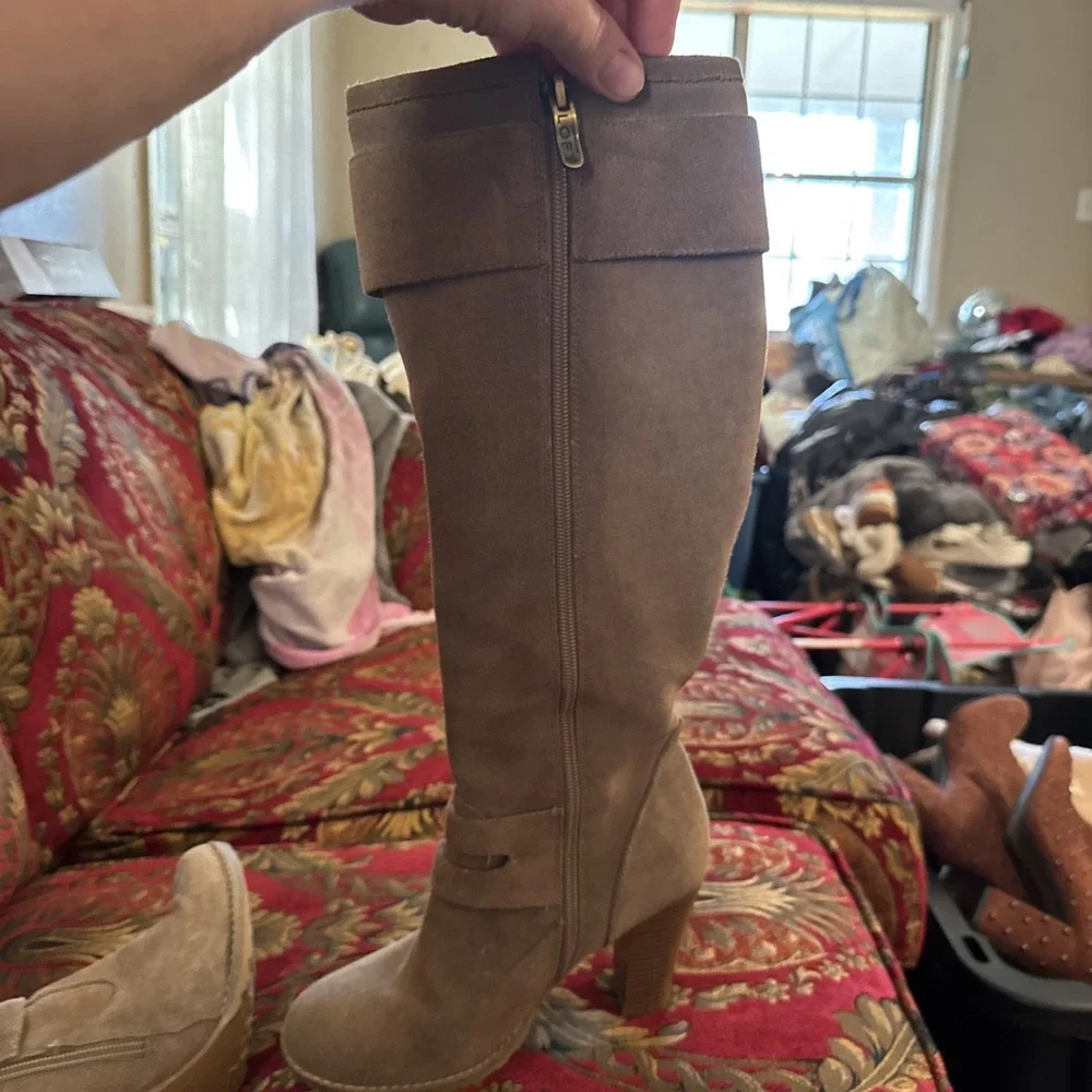 LOFT Womens Sz 6 Leather Brown Rugged Belted Knee High Boots